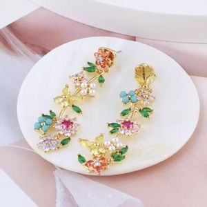 Kate Spade Colorful Zircon Four-Leaf Clover Pearl Butterfly Drop Earrings